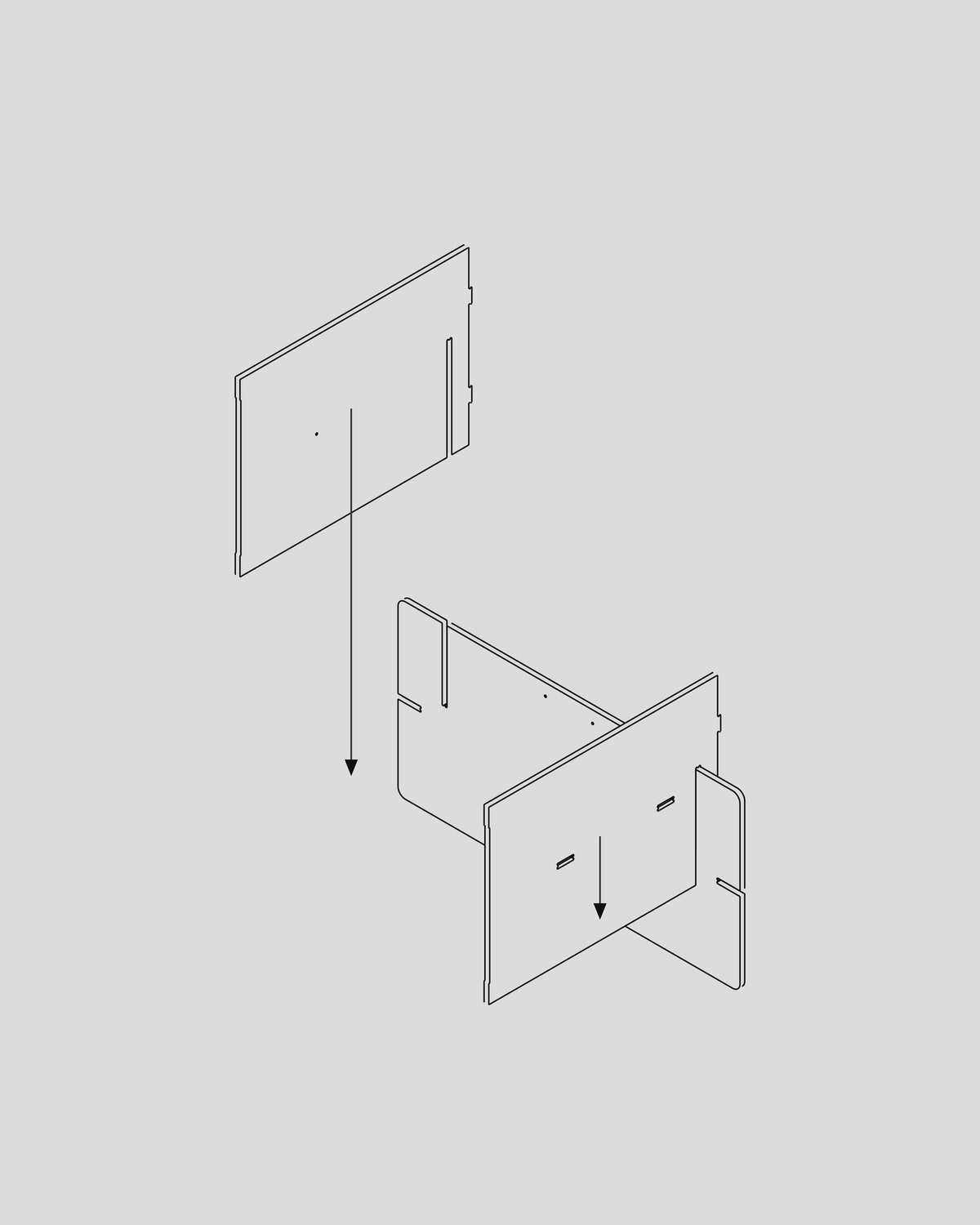 Frame Desk assembly — Fit both legs with pockets facing outwards