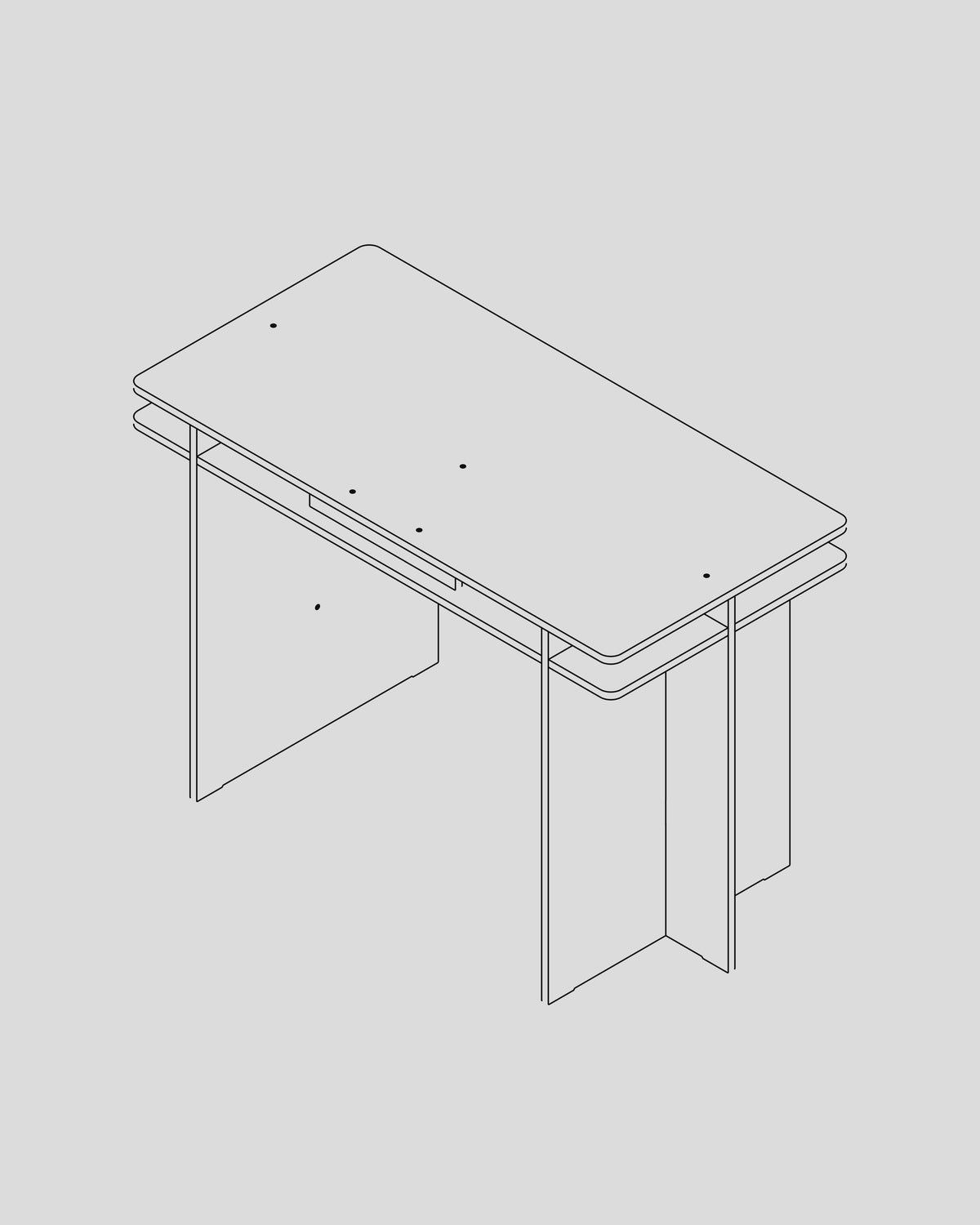 Frame Desk assembled, line drawing